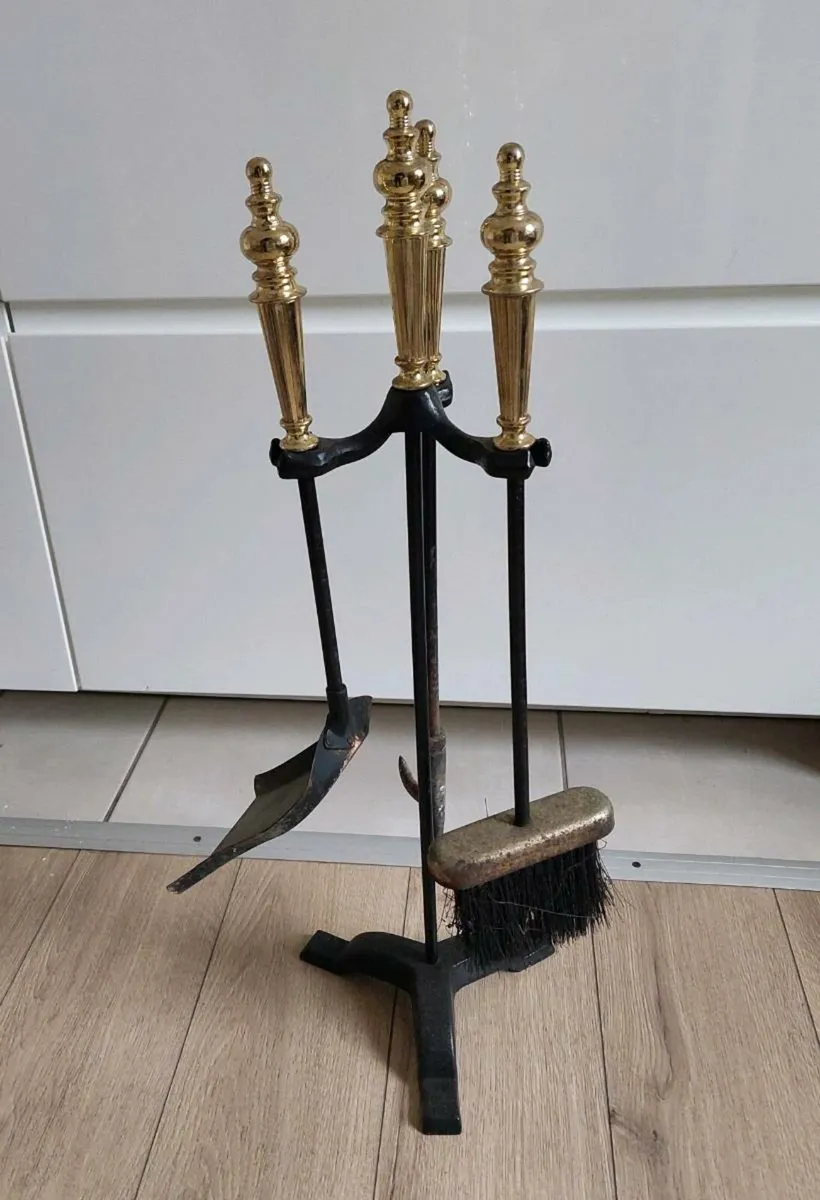 Mid Century Black and Brass Fireplace Tool Set - Image 2