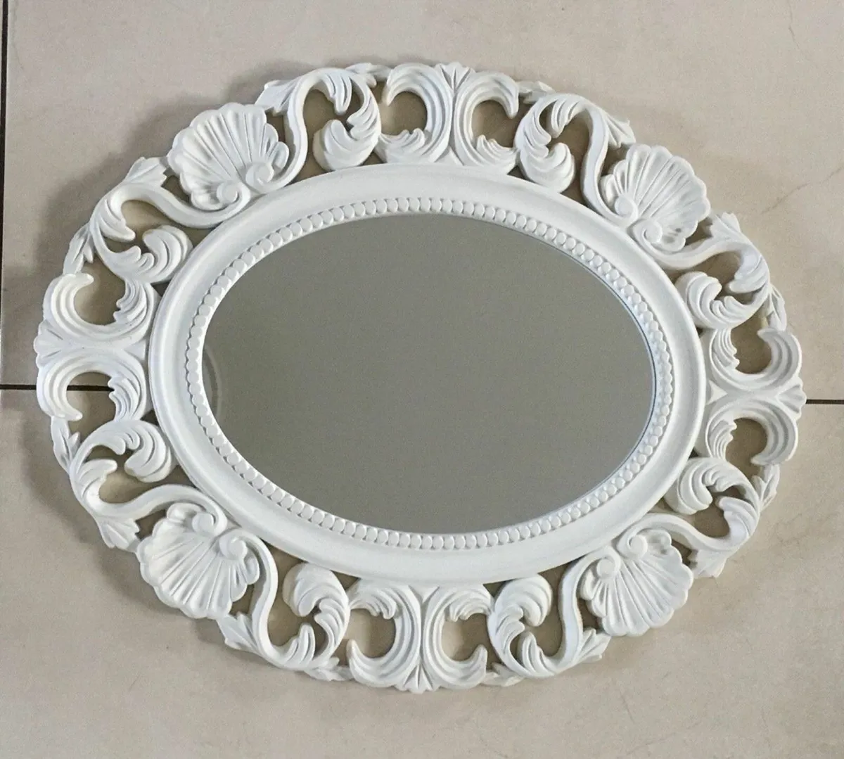 Lovely White Ornamental Oval Shaped Mirror - Image 2