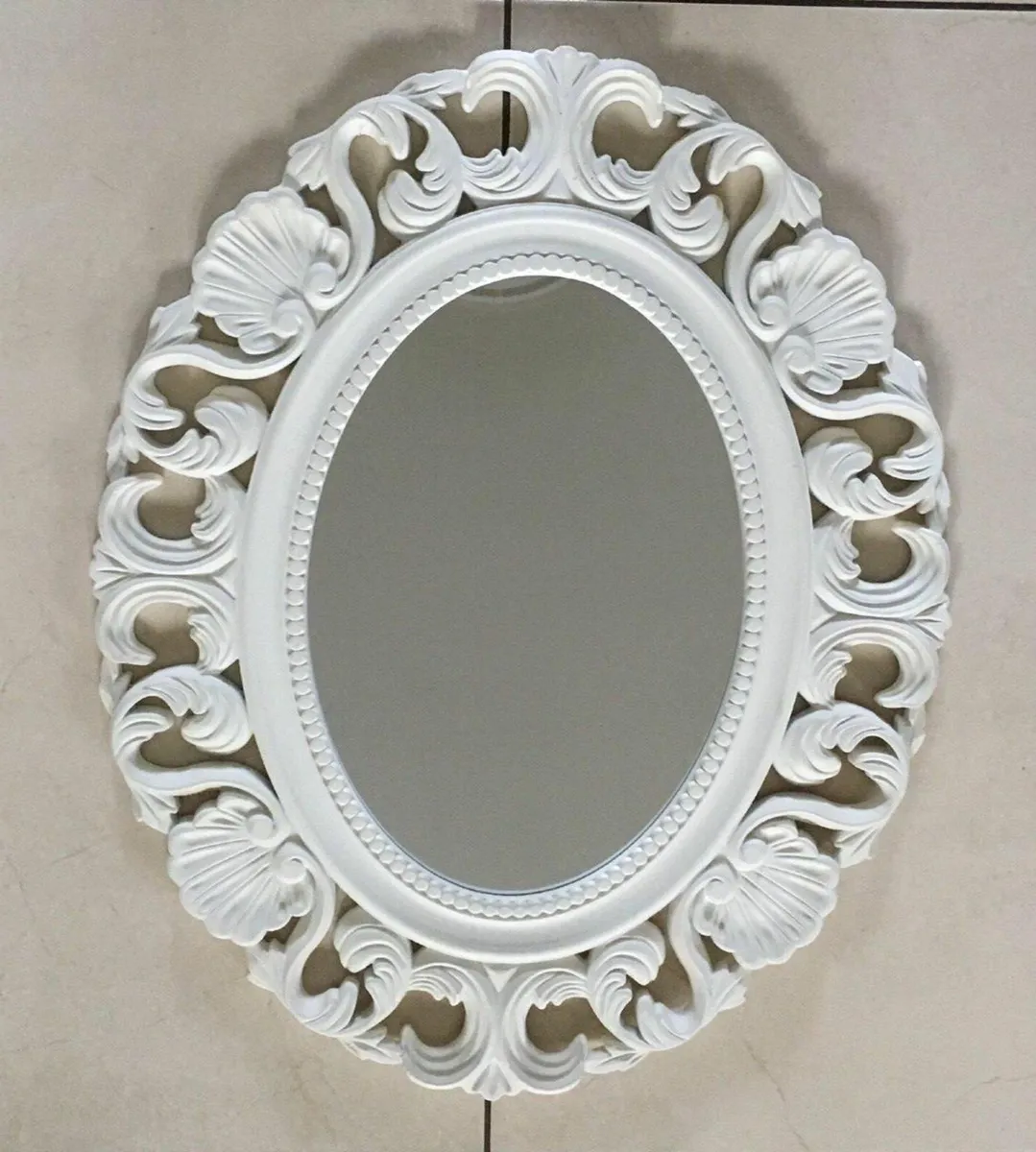 Lovely White Ornamental Oval Shaped Mirror - Image 1