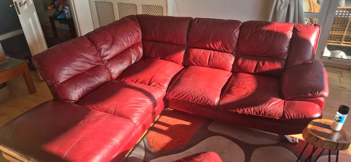Red Leatherette Couches - Image 1