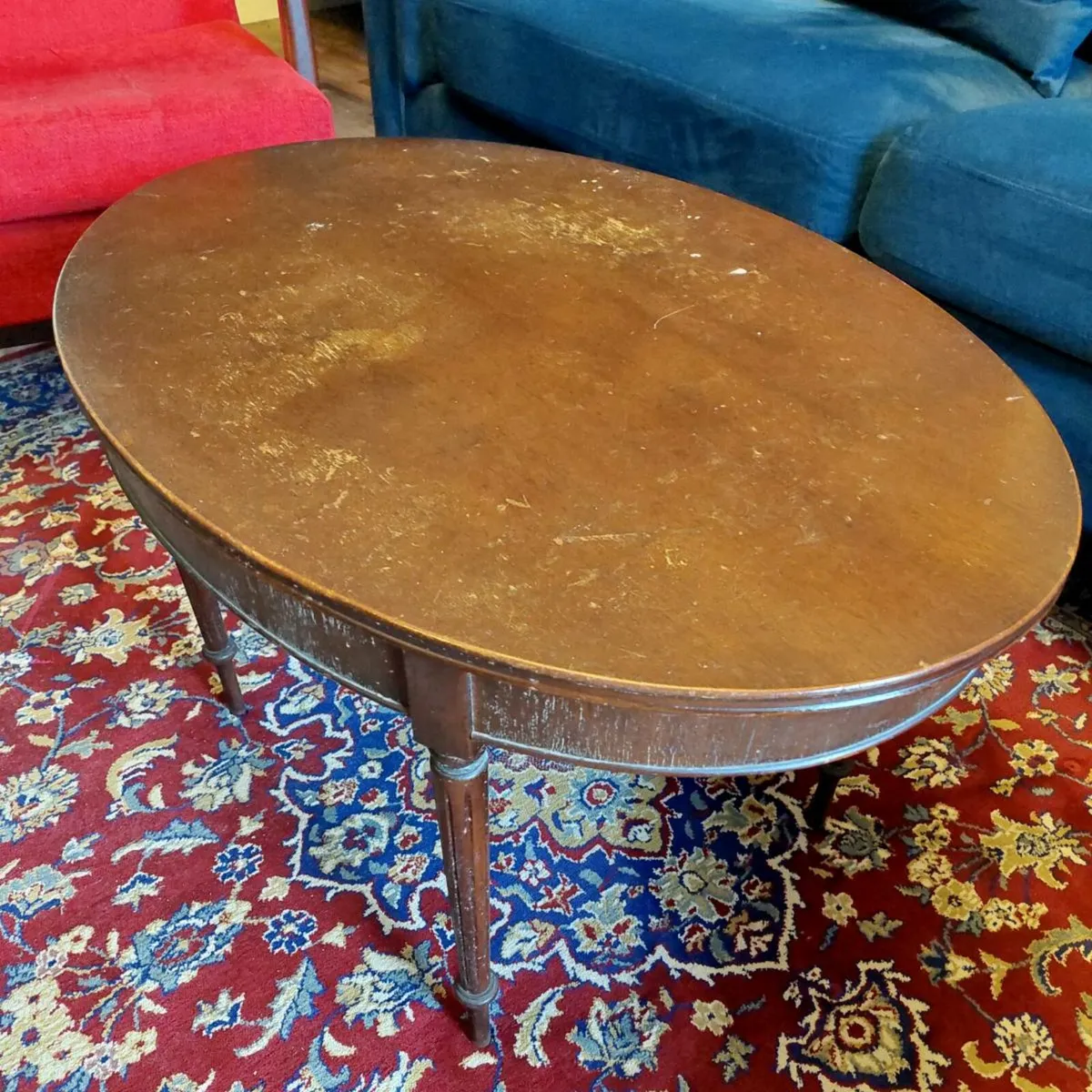 Antique Oval Mahogany Coffee Table - Image 2