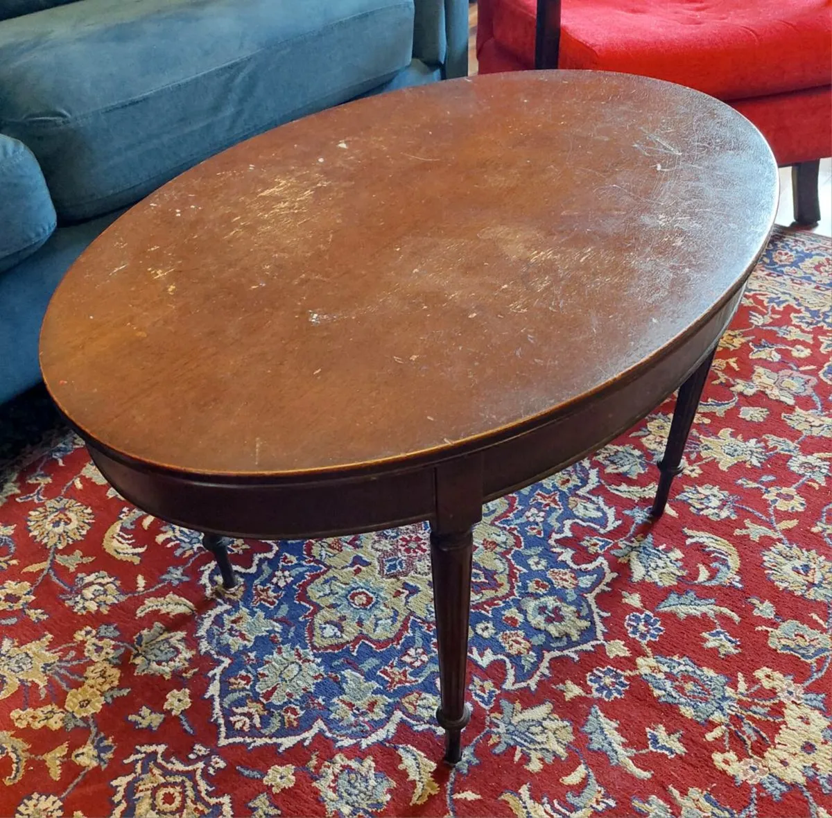 Antique Oval Mahogany Coffee Table - Image 3