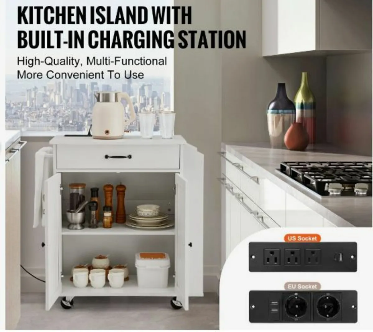 Kitchen Island Cart Rolling Storage Cabinet - Image 2
