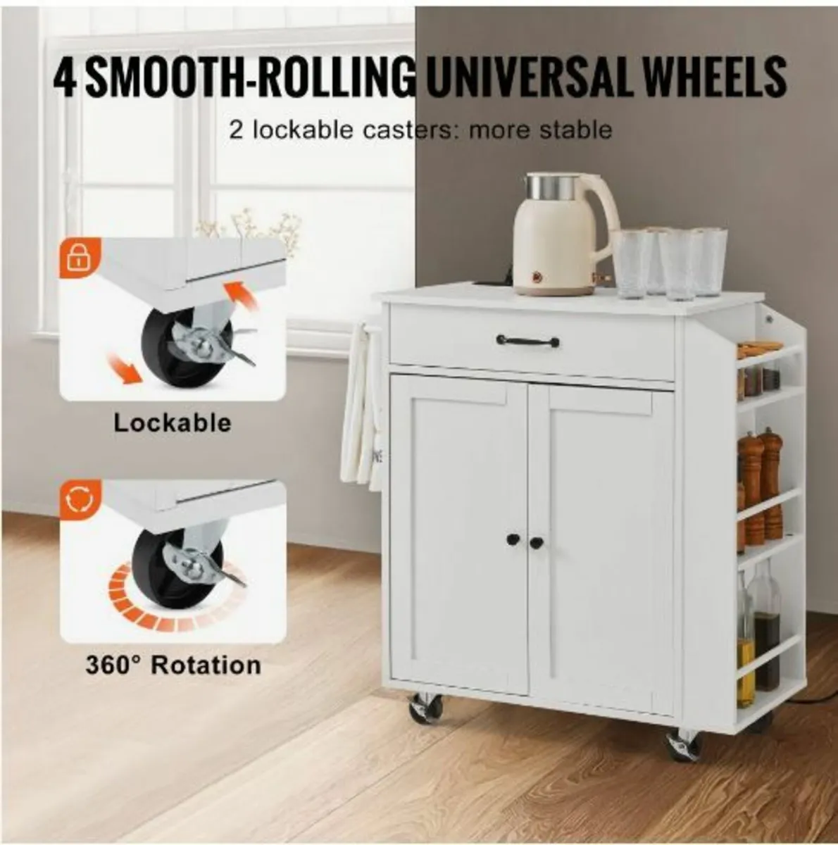 Kitchen Island Cart Rolling Storage Cabinet - Image 3