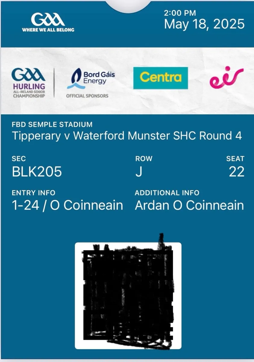 Tipperary v Waterford stand Ticket - Image 2