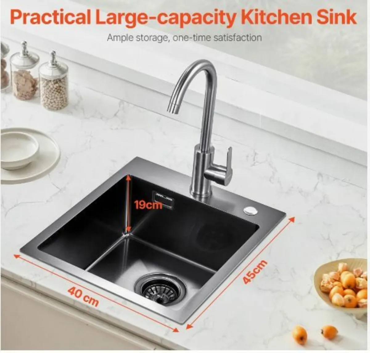 40cm Kitchen Sink Topmount Single Bowl Drop- - Image 2
