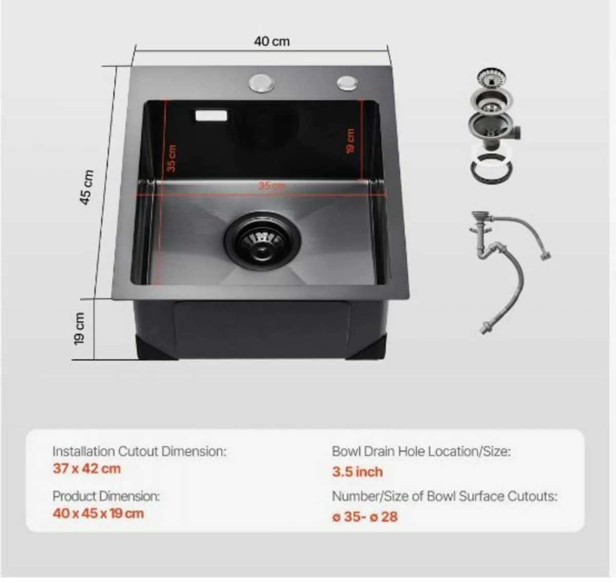 40cm Kitchen Sink Topmount Single Bowl Drop- - Image 4
