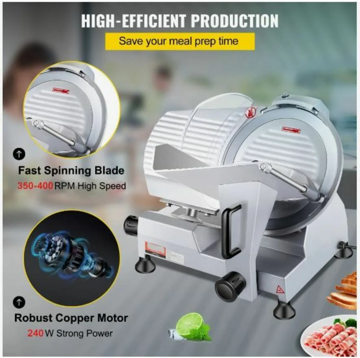 Commercial Meat Slicer, 240W Electric Deli Food - Image 3