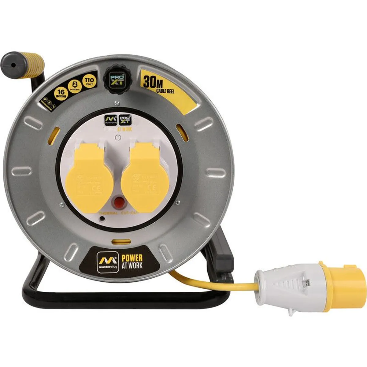 Masterplug Pro XT 2 Socket 16A Metal Open Cable Reel 30m 110V - Image 1