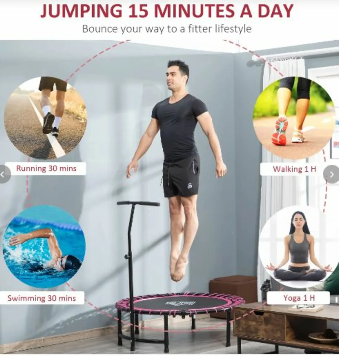 45" Foldable Mini Trampoline Silent Rebounder - Image 3