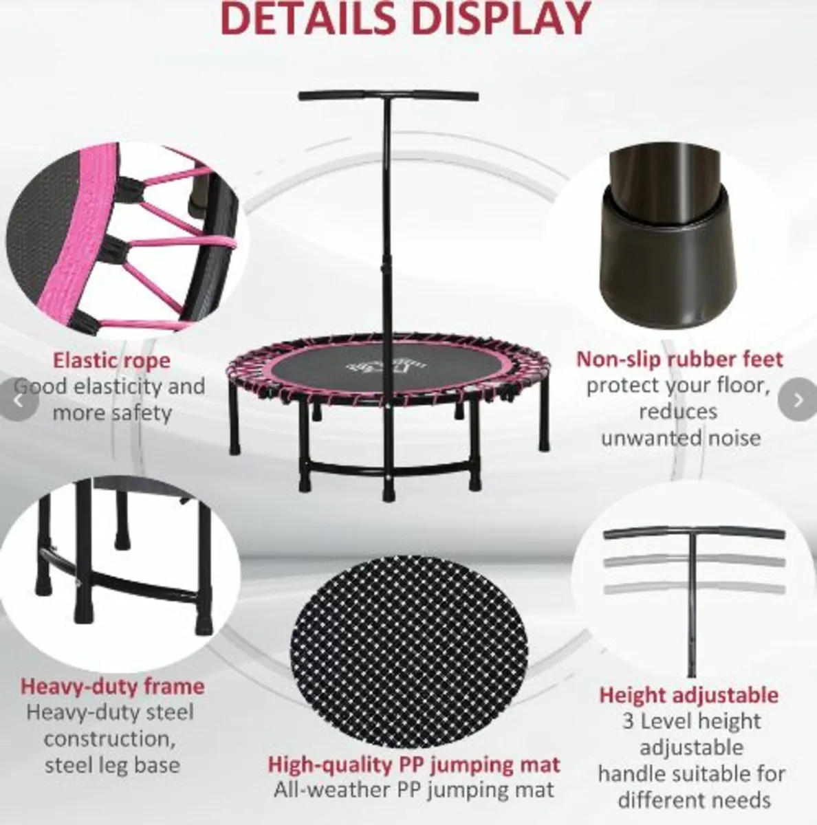 45" Foldable Mini Trampoline Silent Rebounder - Image 4