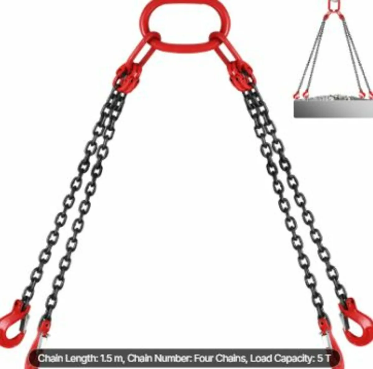 8MM Lifting Chain Sling with Hooks, 4 Leg Chain - Image 1