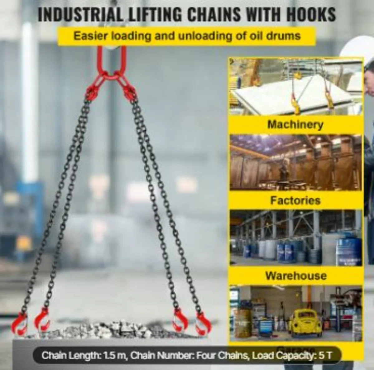 8MM Lifting Chain Sling with Hooks, 4 Leg Chain - Image 2