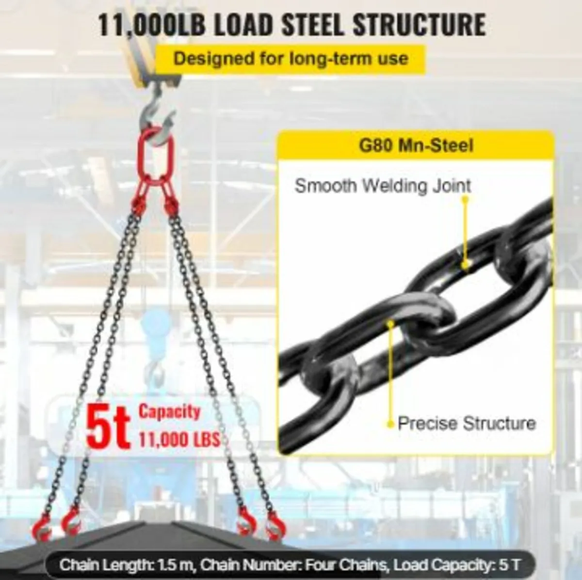 8MM Lifting Chain Sling with Hooks, 4 Leg Chain - Image 3