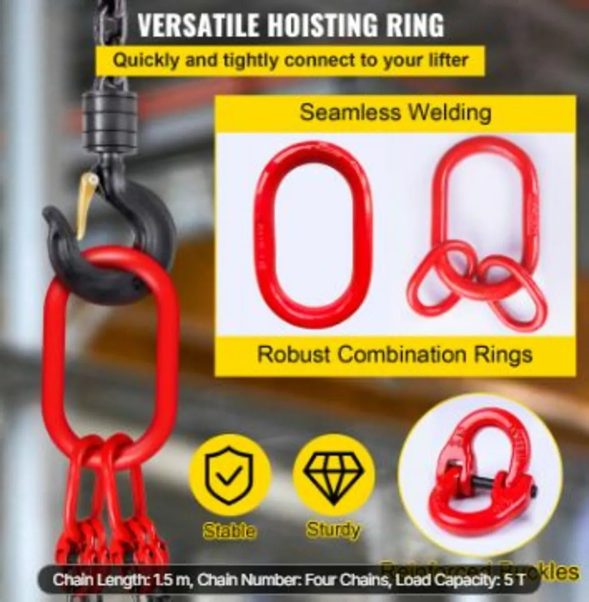 8MM Lifting Chain Sling with Hooks, 4 Leg Chain - Image 4