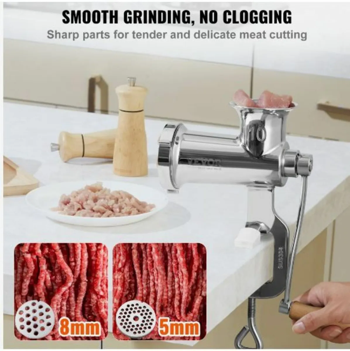 Manual Meat Grinder, All Parts Stainless Steel - Image 2
