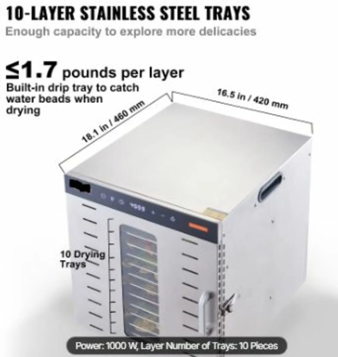 10 Trays Food Dehydrator Machine Stainless Steel - Image 3