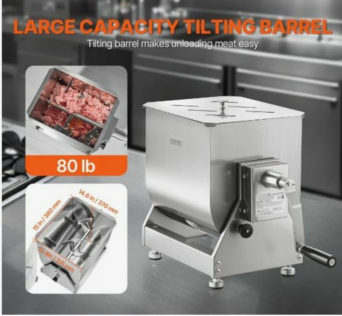 Manual Meat Mixer 80L Tilt Tank Mixing - Image 2
