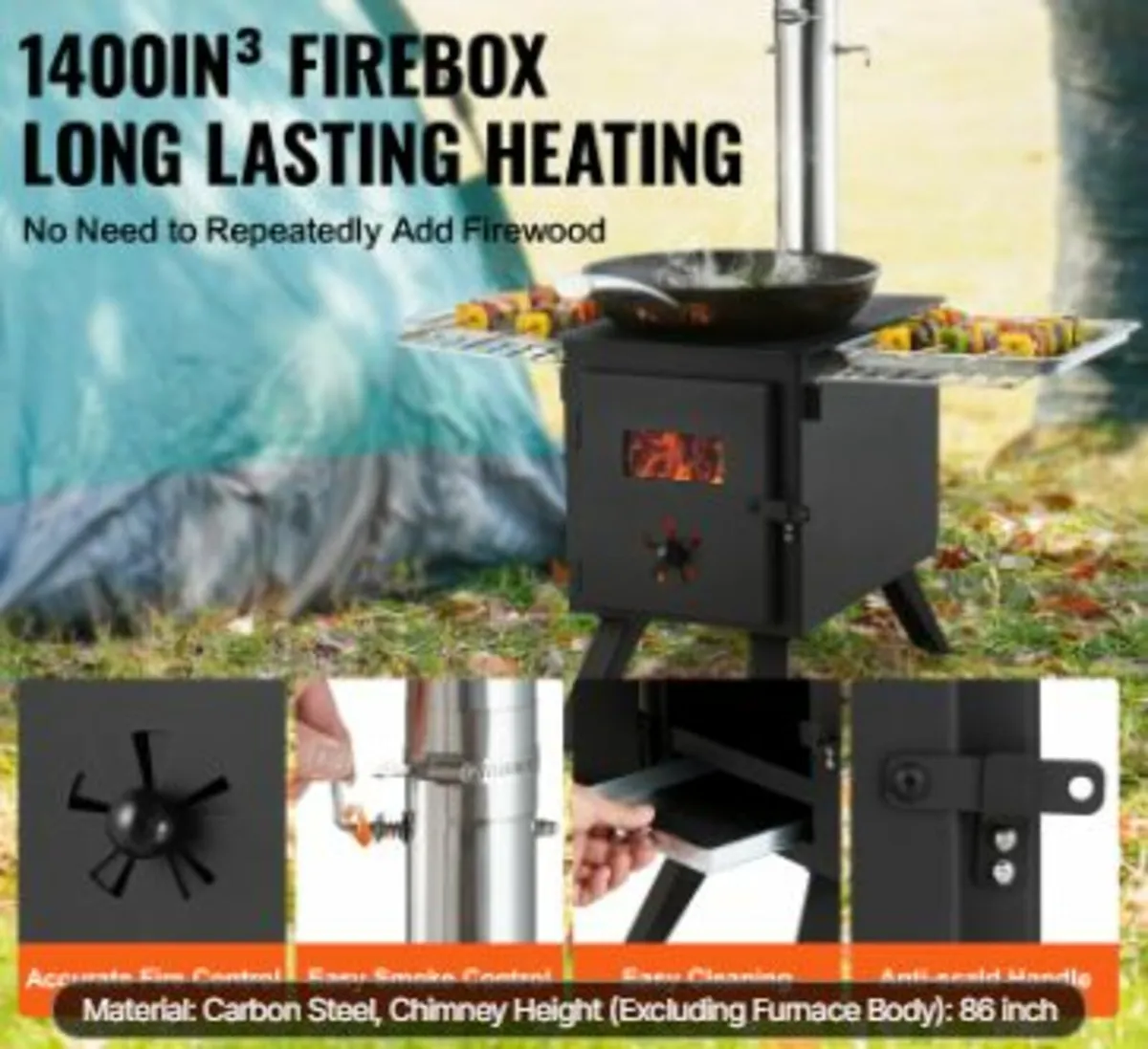 Wood Stove, 86 inch, Alloy Steel Camping Tent - Image 2