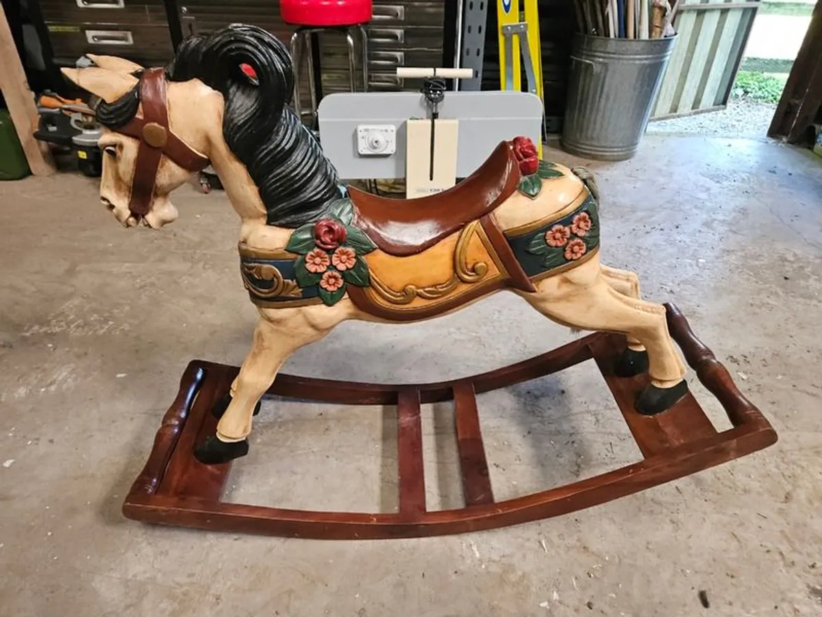 Handmade Handcrafted Wooden Painted Rocking Horse - Image 1
