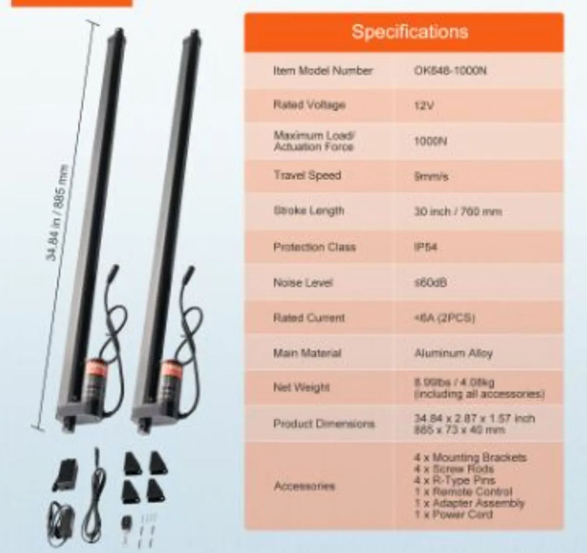 2PCS 12V Linear Actuator Kit 30 Inch 0.35"/s 220lb - Image 2
