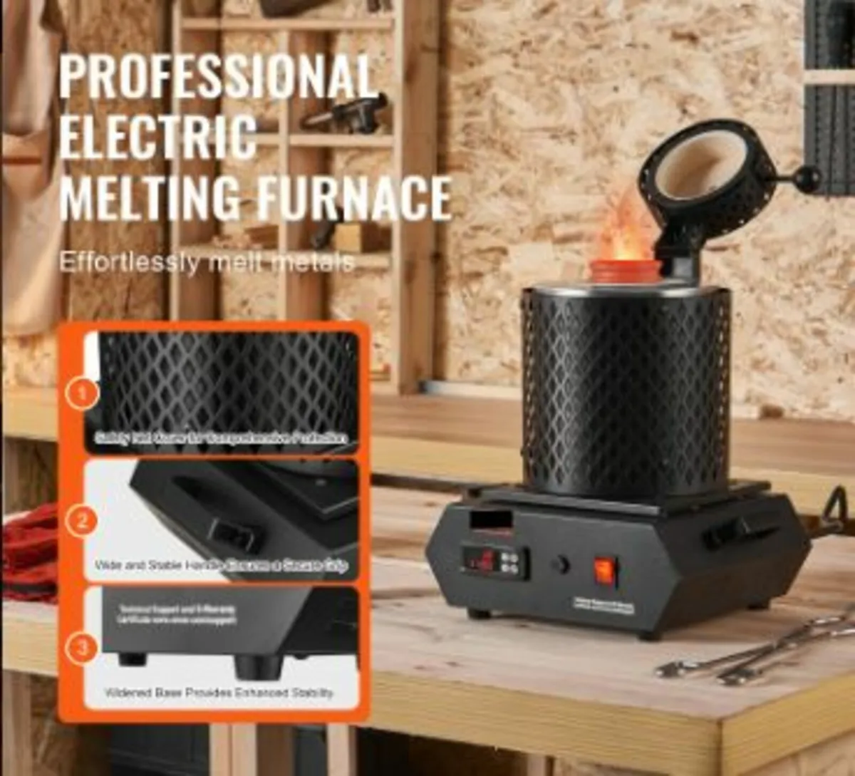 Gold Melting Furnace, 1350W Electric Digital Smelt - Image 2