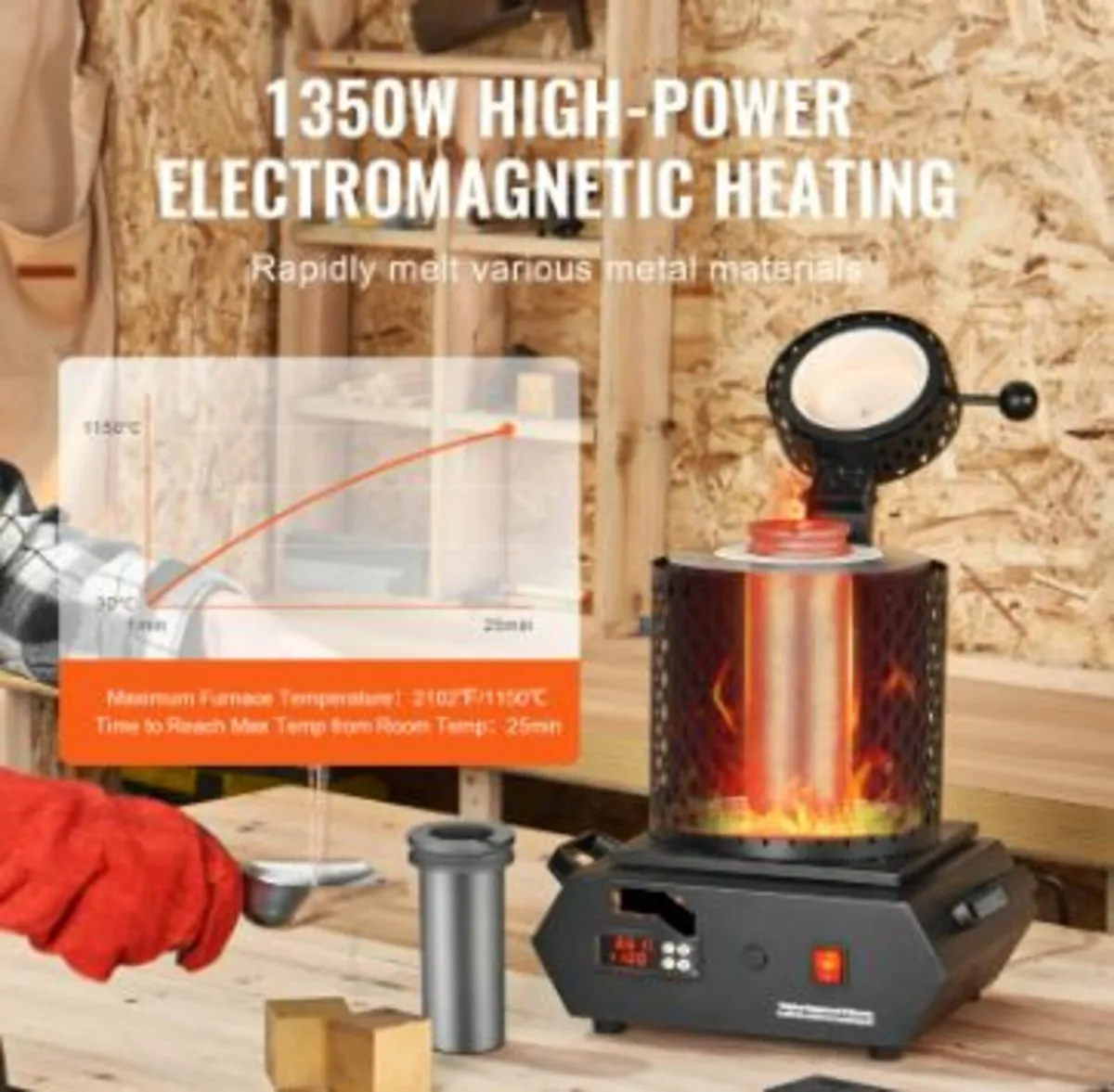 Gold Melting Furnace, 1350W Electric Digital Smelt - Image 4