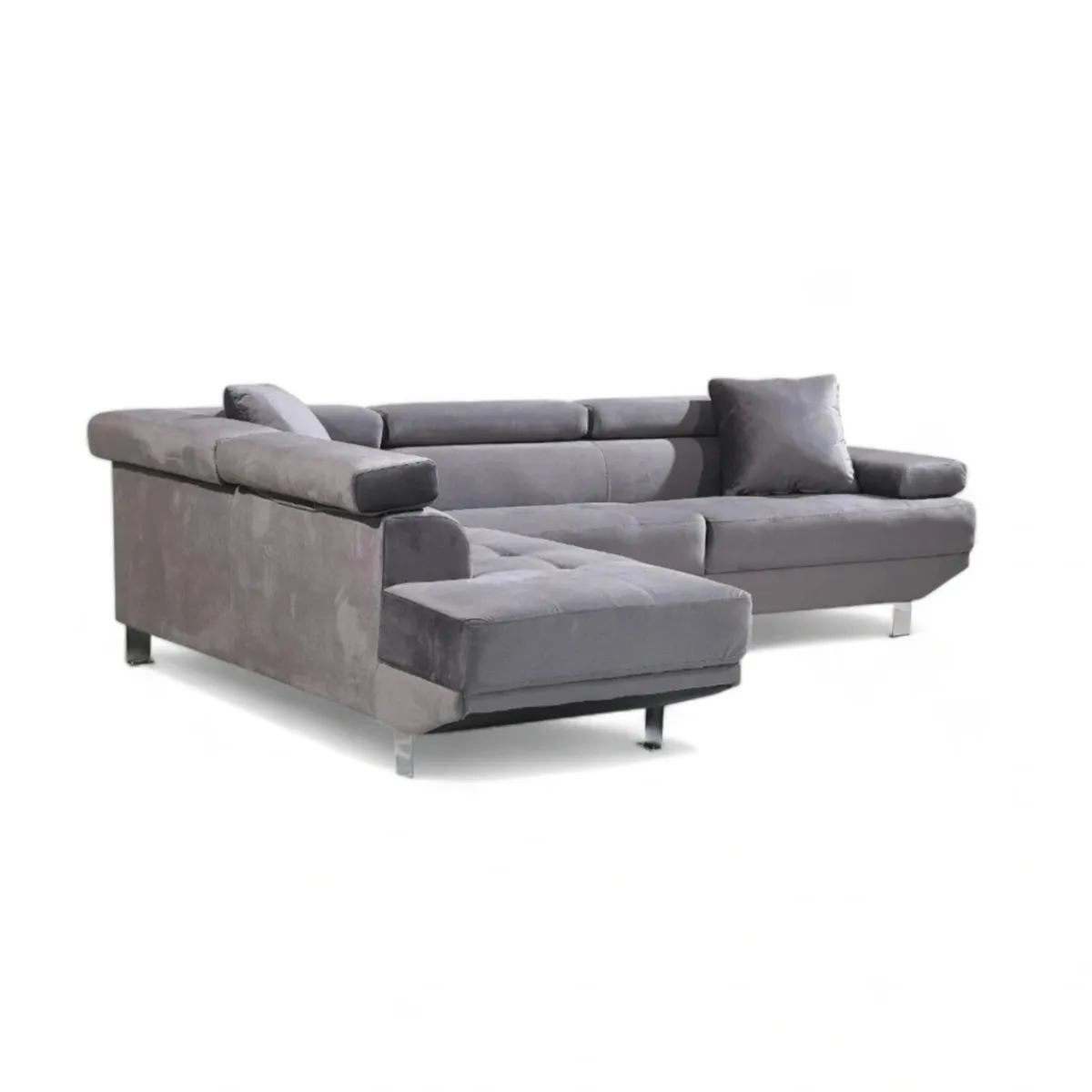 Grey Velvet Contemporary Sectional Sofa Set - Image 4
