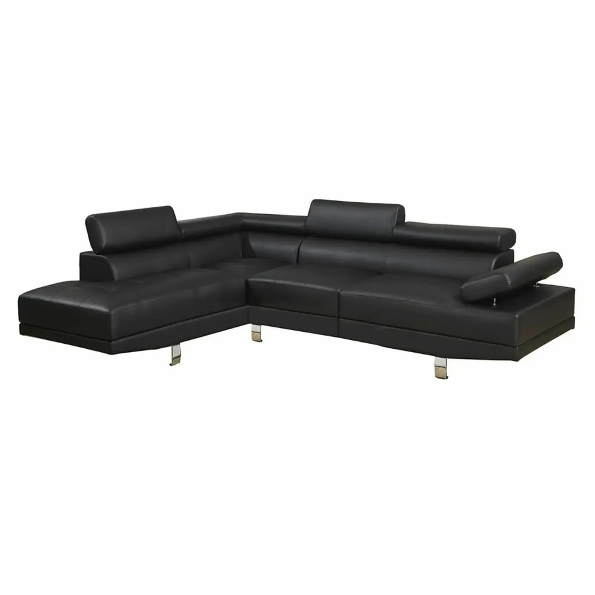 Black Leather Recliner Style Corner Sofa Set - Image 1