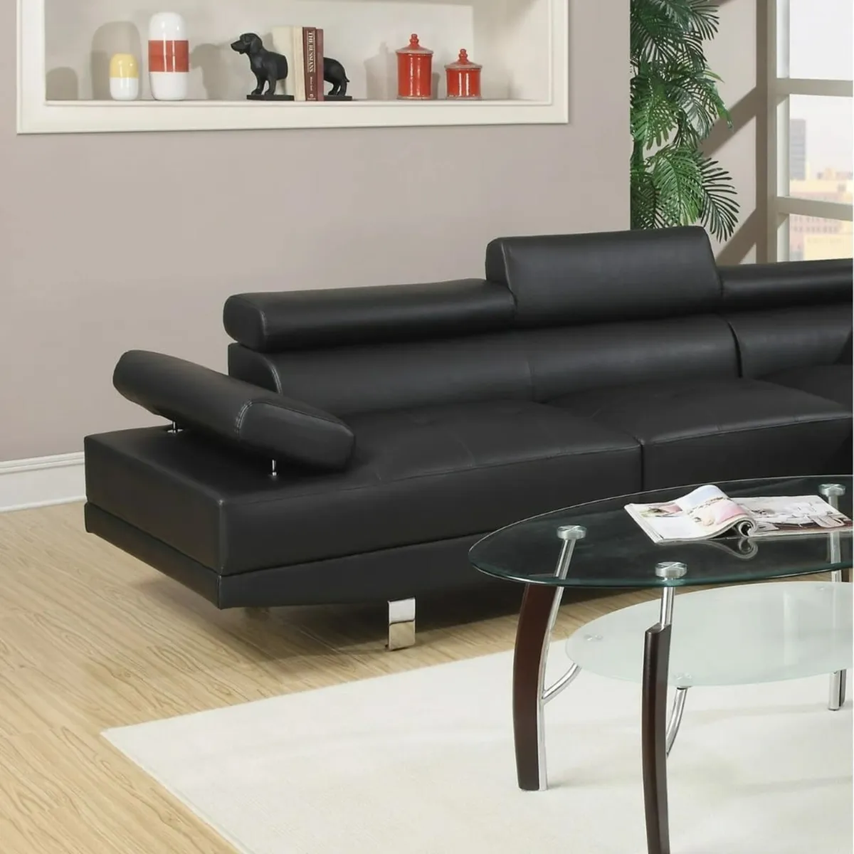 Black Leather Recliner Style Corner Sofa Set - Image 2