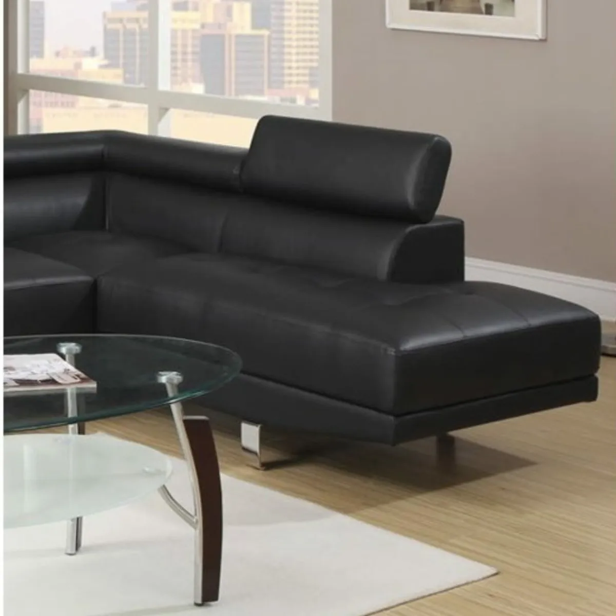 Black Leather Recliner Style Corner Sofa Set - Image 3
