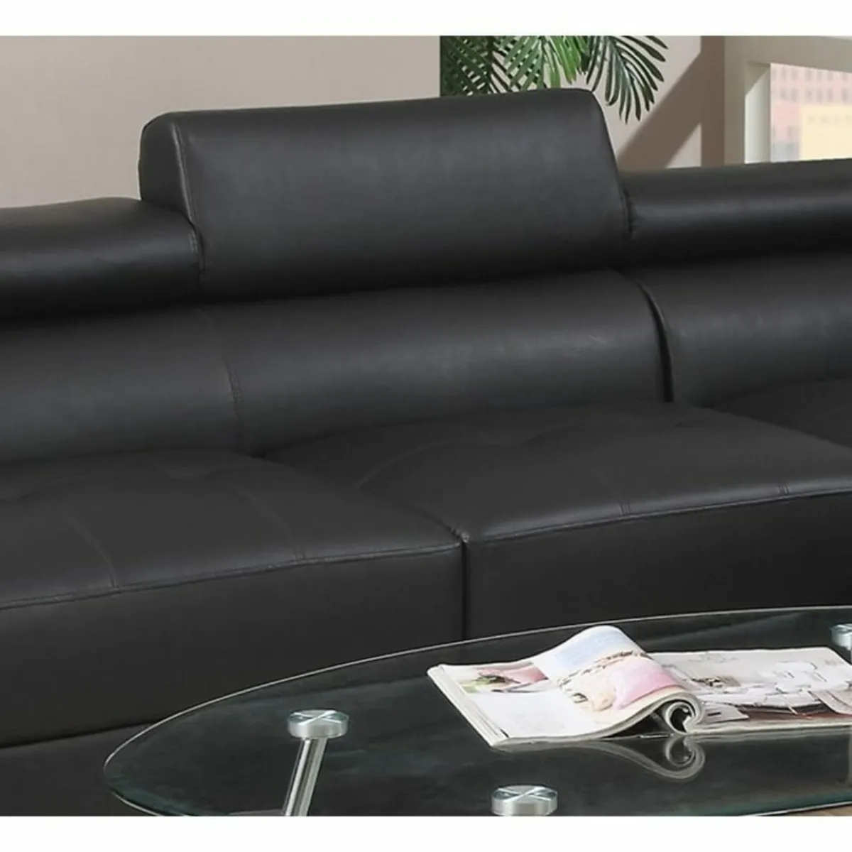 Black Leather Recliner Style Corner Sofa Set - Image 4