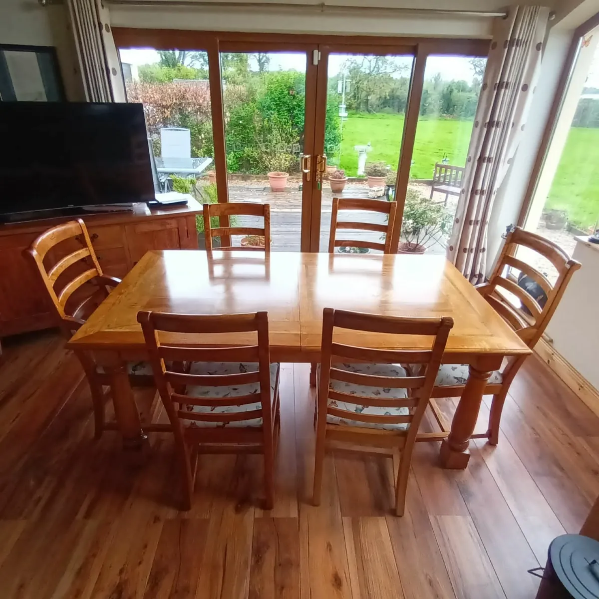 Extends: Wood & Glass Dining table & 8 chairs - Image 1