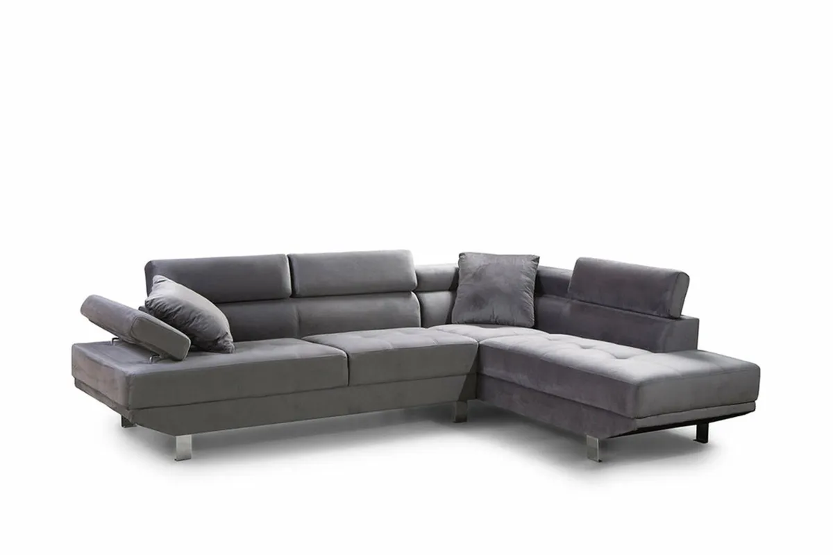 Grey Velvet Contemporary Sectional Sofa Set - Image 1