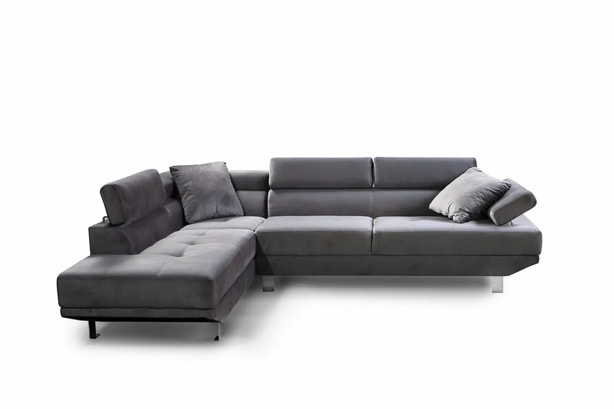Grey Velvet Contemporary Sectional Sofa Set - Image 2