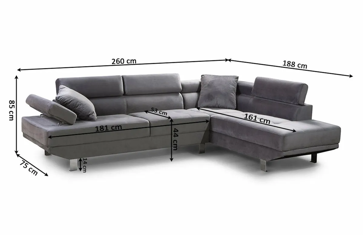 Grey Velvet Contemporary Sectional Sofa Set - Image 3