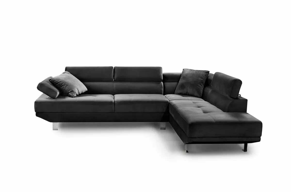 Black Velvet Modern L Shape Lounger Couch - Image 1