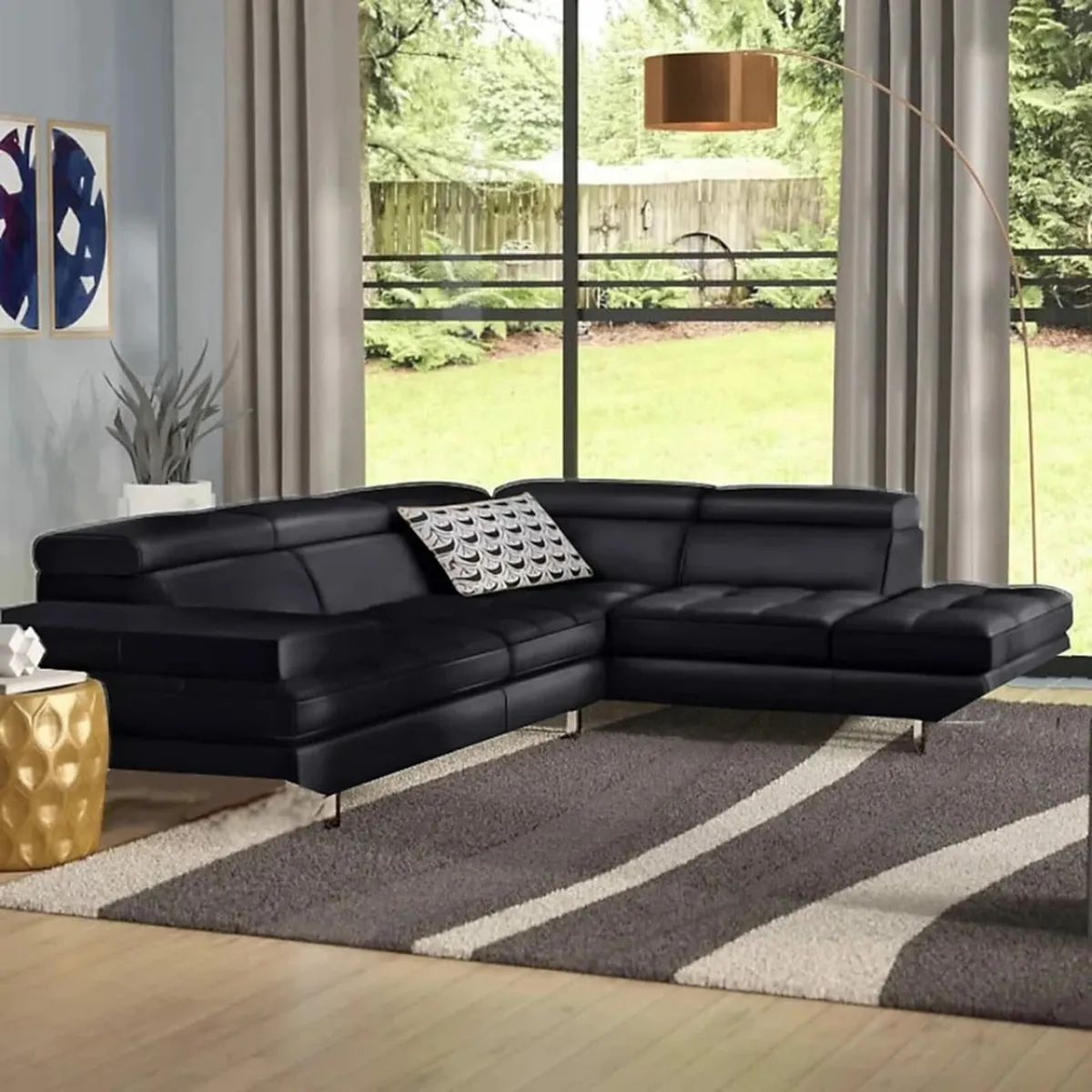 Black Leather Recliner Style Corner Sofa Set - Image 2