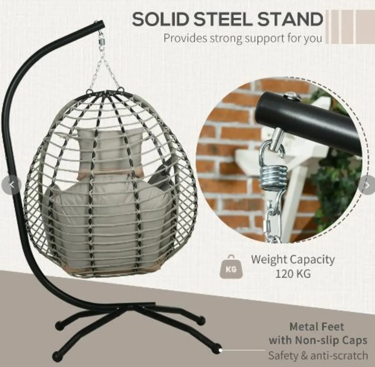 Single Rattan Hanging Egg Chair,with Seat Cushion - Image 2