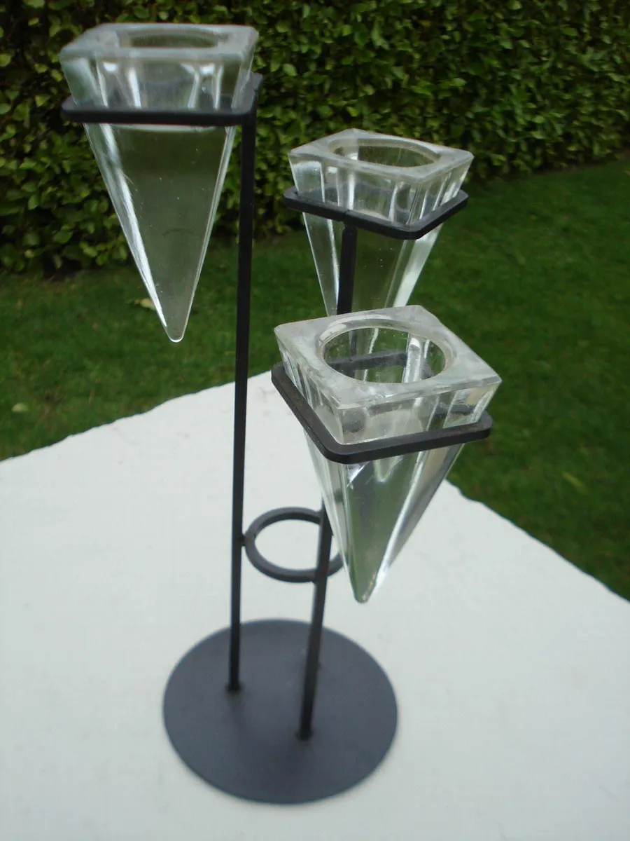 THREE BRANCH METAL / GLASS CANDLE HOLDER. - Image 2