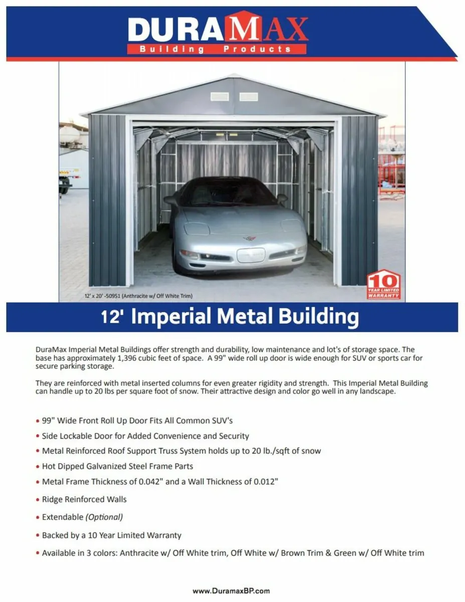 Olympian Anthracite Metal Car Garage Shed 12x20. - Image 4