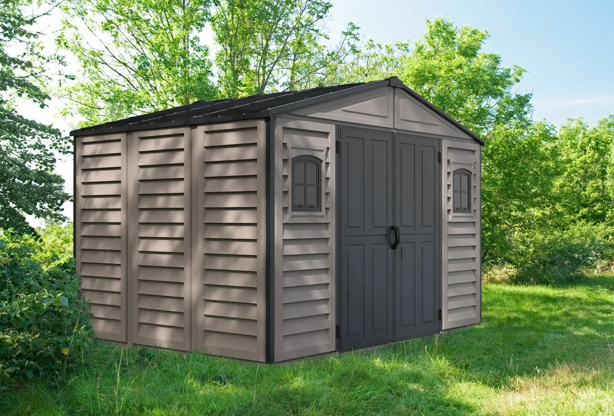 WoodBridge PLUS II 10.5×8 Vinyl Garden Sheds - Image 1