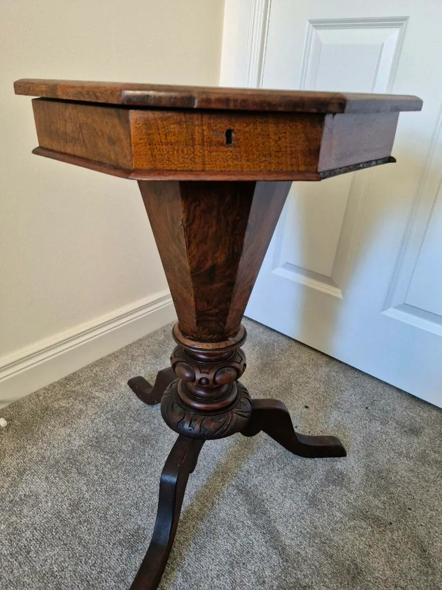Victorian burr walnut sewing table - Image 2