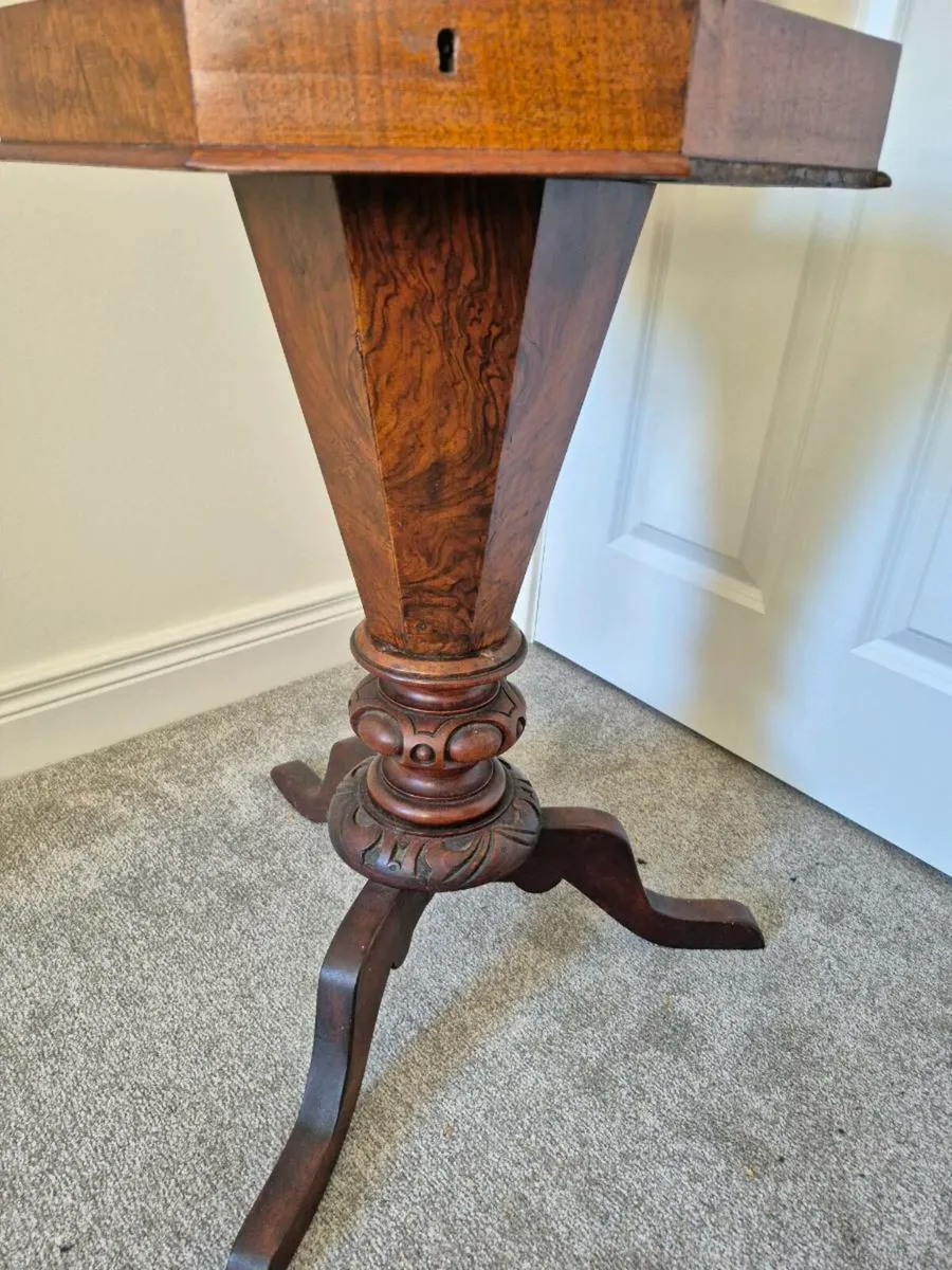 Victorian burr walnut sewing table - Image 3