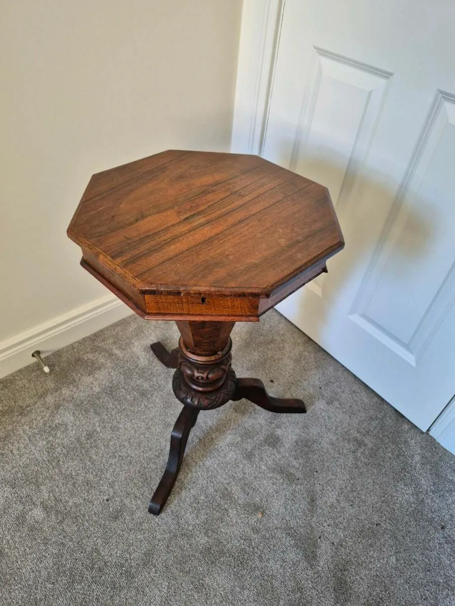 Victorian burr walnut sewing table - Image 4