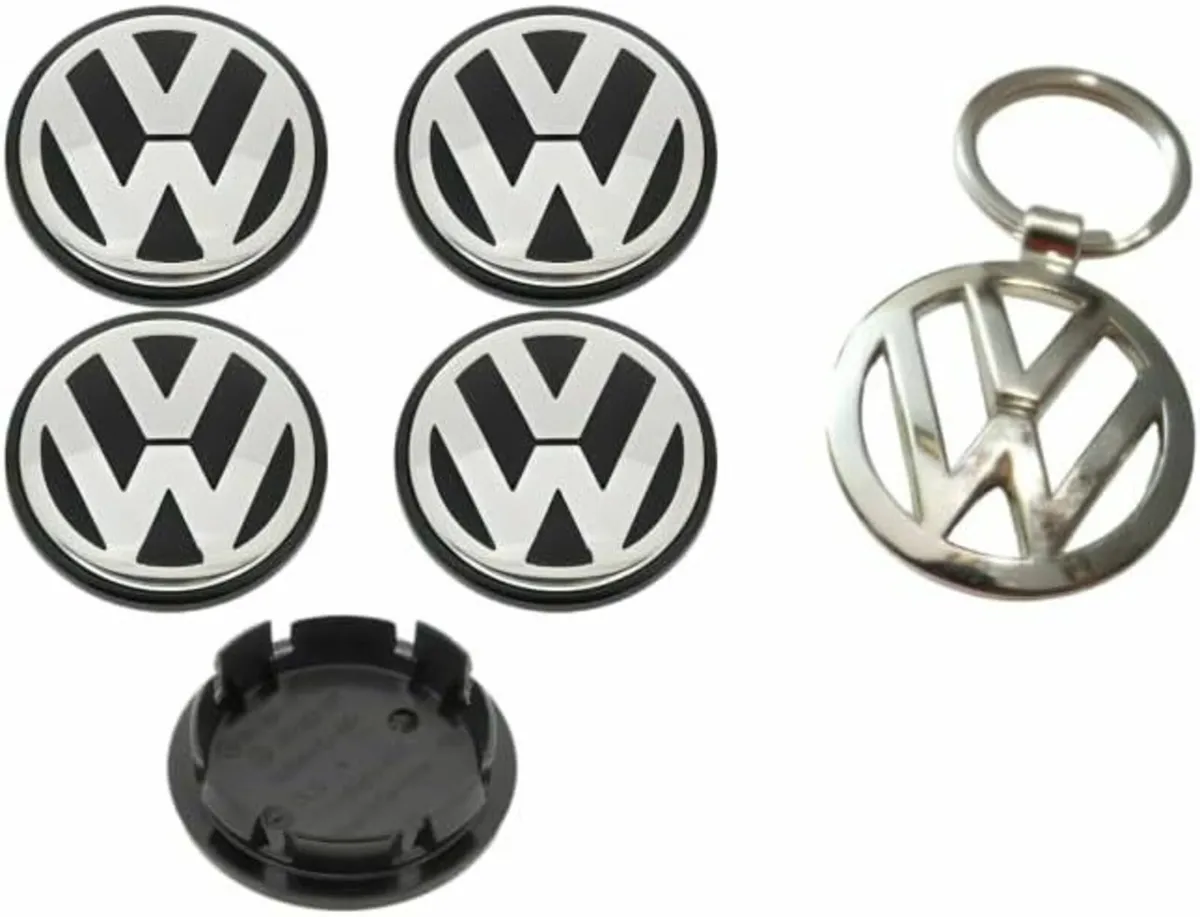 Set of 4 Wheel Hub Covers and Volkswagen Keyring -