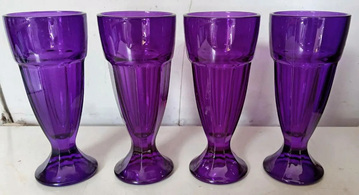 Four Purple Knickerbocker Glory Dessert Glasses - Image 1