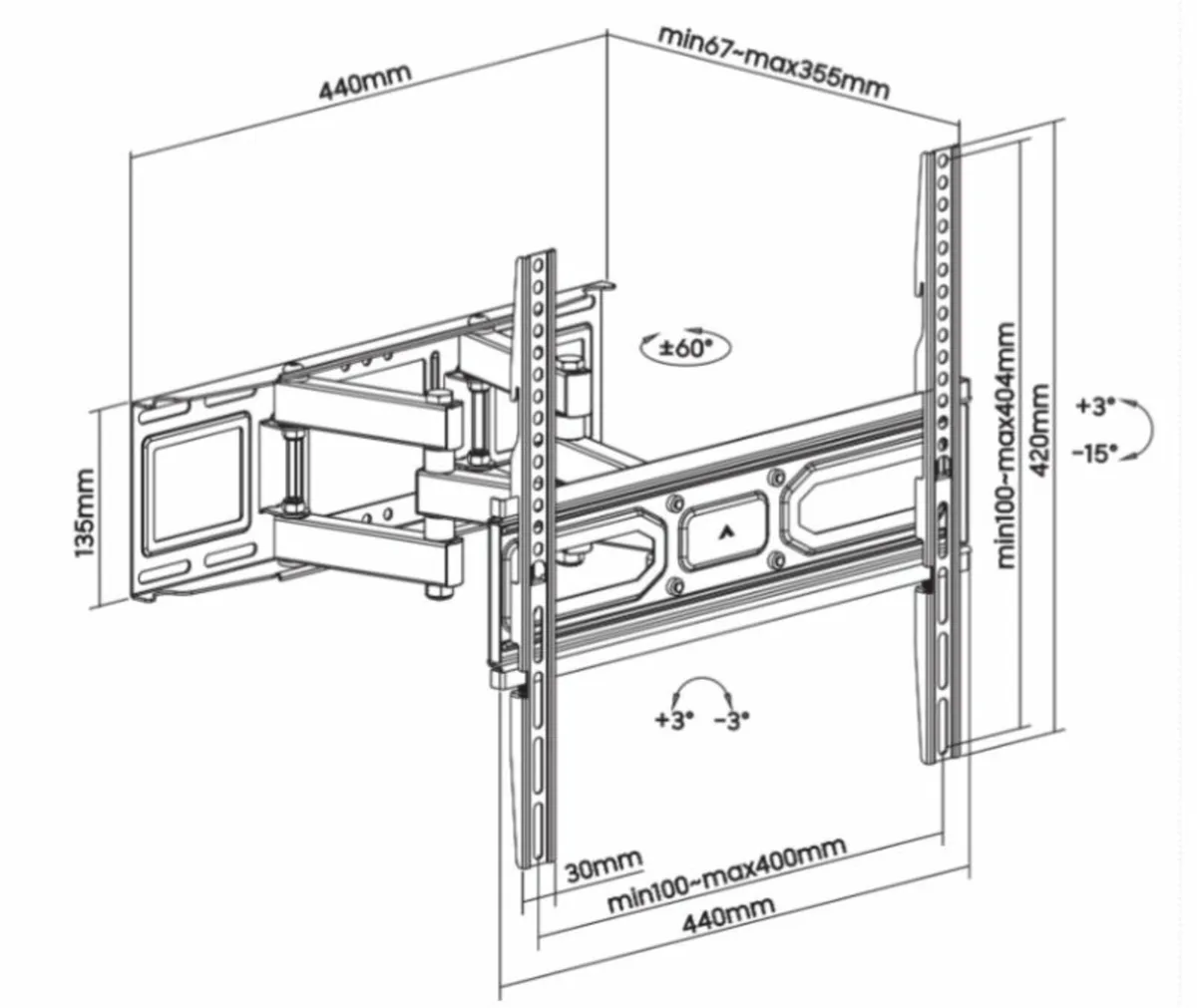 Tv Wall Mount Bracket Tilt Swivel 32"-70" - Image 2