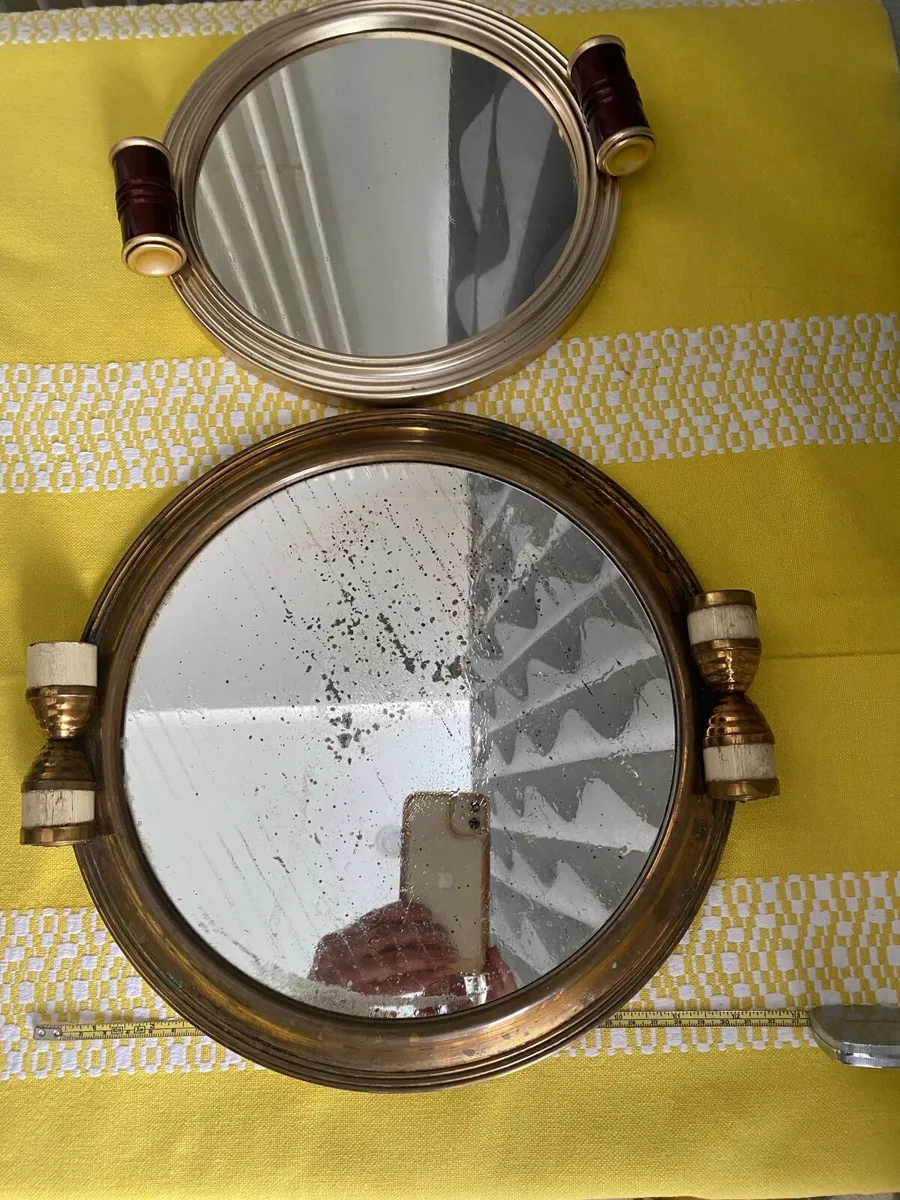 Trays - vintage/art deco mirror trays & brass tray - Image 1