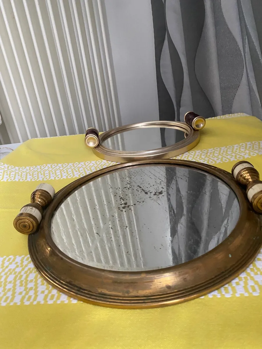 Trays - vintage/art deco mirror trays & brass tray - Image 2